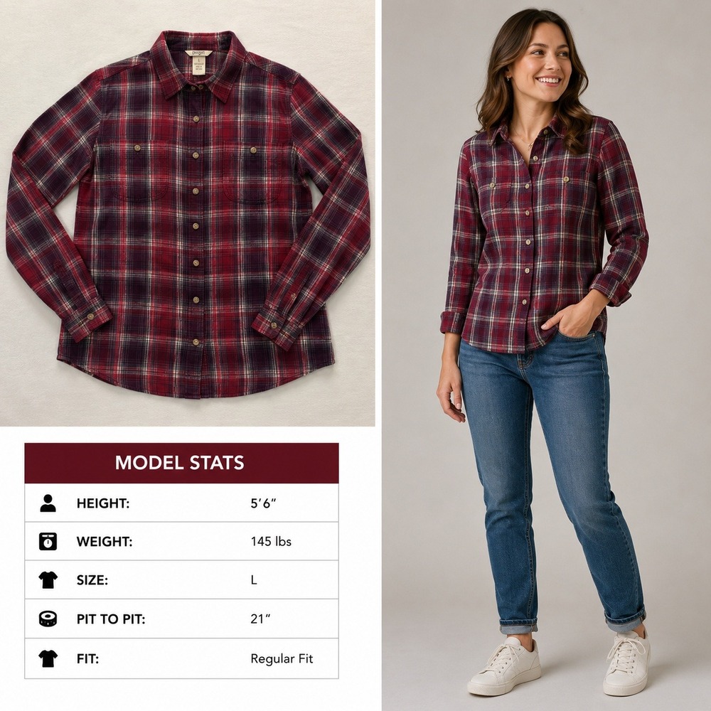 Duluth Trading Co Womens Red Purple Plaid Flannel Button Down Shirt Large 1036